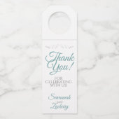 Blauwgroen Turquoise & Grey Elegant Wedding Dank j Flessenhanger (Voorkant)