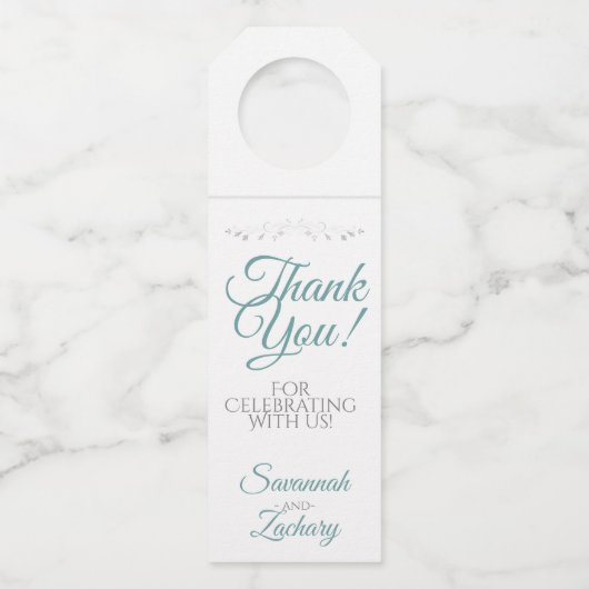 Blauwgroen Turquoise & Grey Elegant Wedding Dank j Flessenhanger (Voorkant)