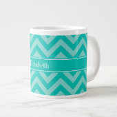 Blauwgroen Turquoise LG Chevron Blauwgroen naam Mo Grote Koffiekop (Voorkant rechts)