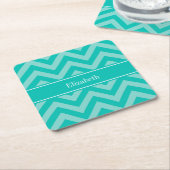 Blauwgroen Turquoise LG Chevron Blauwgroen naam Mo Kartonnen Onderzetters (Schuin)
