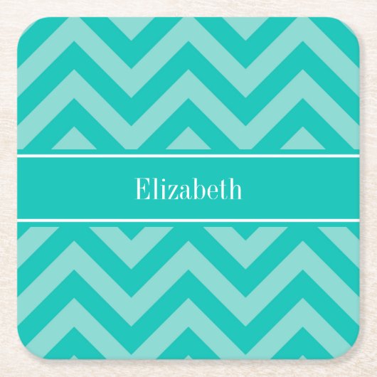 Blauwgroen Turquoise LG Chevron Blauwgroen naam Mo Kartonnen Onderzetters (Voorkant)