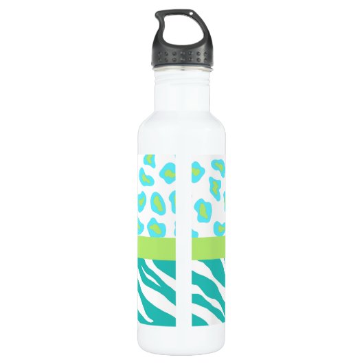 Blauwgroen Turquoise, Lime Green Zebra & Cheetah S Waterfles (Achterkant)