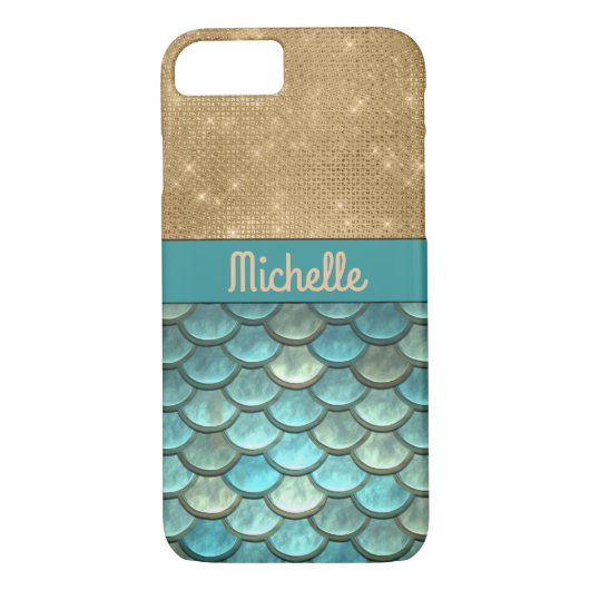 Blauwgroen Turquoise Mermaid Scales | Gold Glitter Case-Mate iPhone Case (Achterkant)