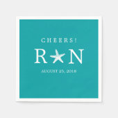 Blauwgroen Turquoise Monogram Zeester | Bruiloft Servet (Voorkant)