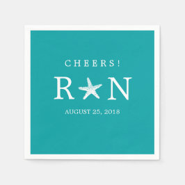 Blauwgroen Turquoise Monogram Zeester | Bruiloft Servet