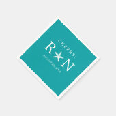 Blauwgroen Turquoise Monogram Zeester | Bruiloft Servet (Hoek)