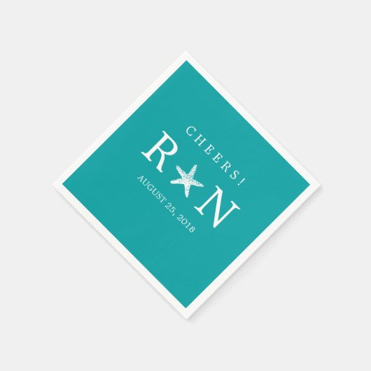 Blauwgroen Turquoise Monogram Zeester | Bruiloft Servet (Hoek)