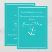 Blauwgroen turquoise nautische ankeruitnodigingen kaart (Voorkant / Achterkant)