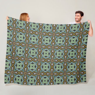 Blauwgroen Turquoise Ochre Retro Hip Bohemian Art  Fleece Deken