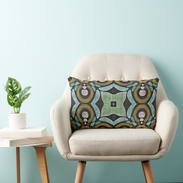 Blauwgroen Turquoise Ochre Retro Hip Bohemian Art  Kussen (Stoel)