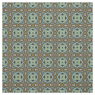 Blauwgroen Turquoise Ochre Retro Nouveau Deco Patr Stof