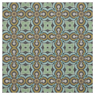 Blauwgroen Turquoise Ochre Retro Nouveau Deco Patr Stof