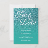 Blauwgroen Turquoise Ombre Glitter sparen de Datum Kaart (Voorkant)
