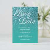 Blauwgroen Turquoise Ombre Glitter sparen de Datum Kaart (Staand voorkant)