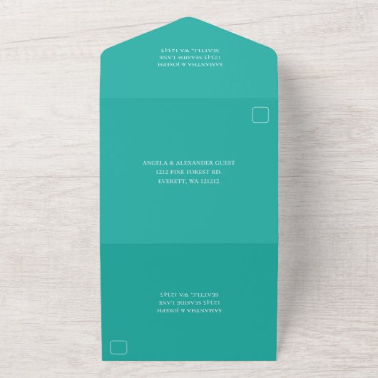Blauwgroen Turquoise Ombre Glitter Wedding All In One Uitnodiging (Buitenkant)