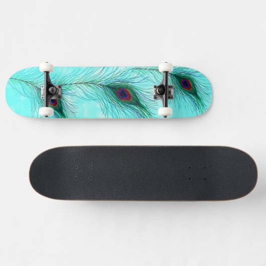 Blauwgroen Turquoise Paarse Peacock Feathers Persoonlijk Skateboard (Horizontaal)