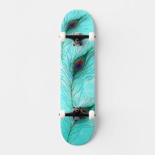 Blauwgroen Turquoise Paarse Peacock Feathers Persoonlijk Skateboard
