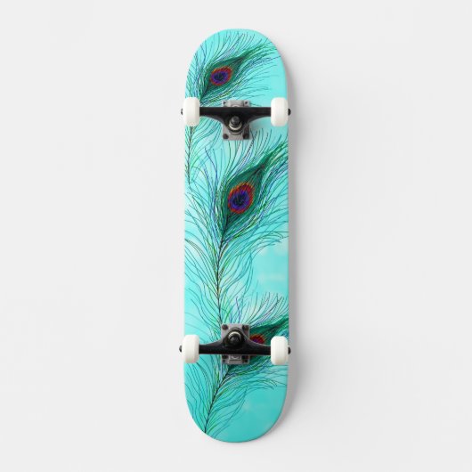 Blauwgroen Turquoise Paarse Peacock Feathers Persoonlijk Skateboard (Voorkant)