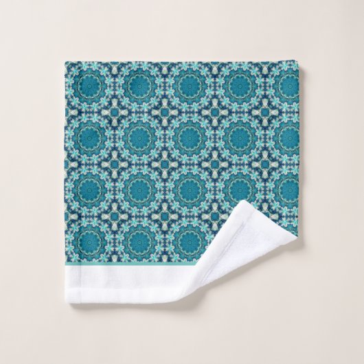 Blauwgroen turquoise patroon bad handdoek (Wasdoekje)