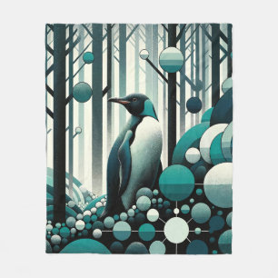 Blauwgroen turquoise pinguïn in de Art Deco geomet Fleece Deken