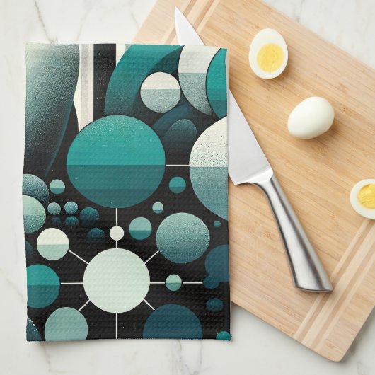 Blauwgroen turquoise pinguïn in de Art Deco geomet Theedoek (Quarter Fold)