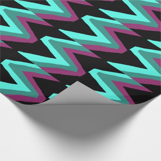 Blauwgroen, Turquoise-, plum- en zwarte zigzag-afd Cadeaupapier (Hoek)