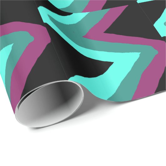 Blauwgroen, Turquoise-, plum- en zwarte zigzag-afd Cadeaupapier (Rol Hoek)