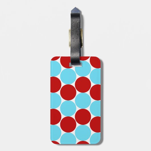 Blauwgroen Turquoise Red Big Polka Dots Pattern-ca Bagagelabel (Achterkant verticaal)