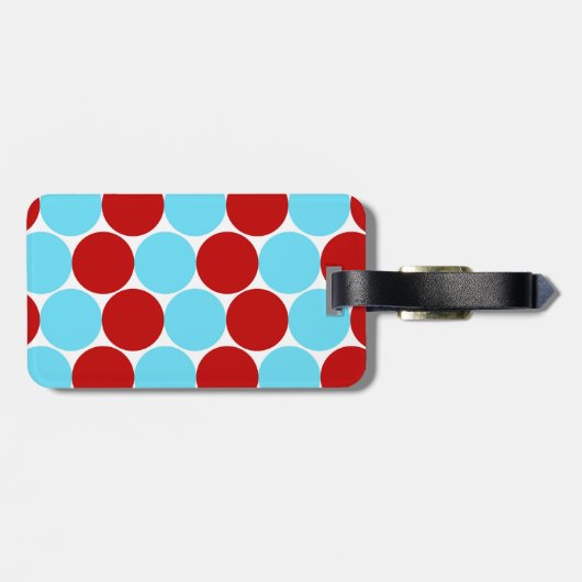 Blauwgroen Turquoise Red Big Polka Dots Pattern-ca Bagagelabel (Achterkant horizontaal)