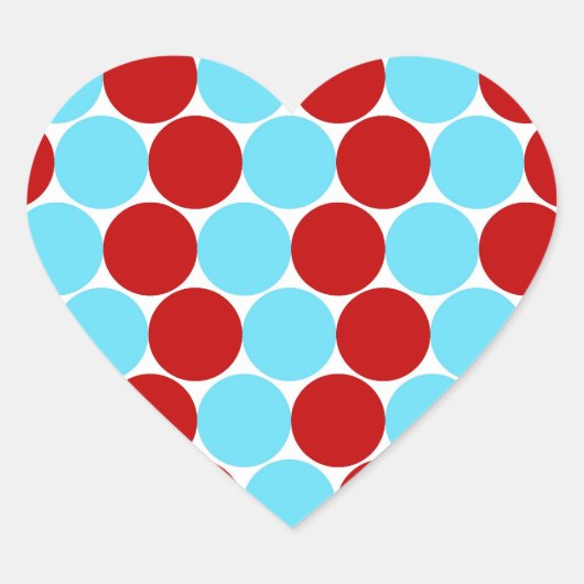 Blauwgroen Turquoise Red Big Polka Dots Pattern-ca Hart Sticker (Voorkant)