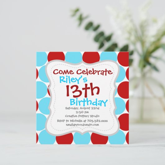 Blauwgroen Turquoise Red Big Polka Dots Pattern-ca Kaart (Staand voorkant)