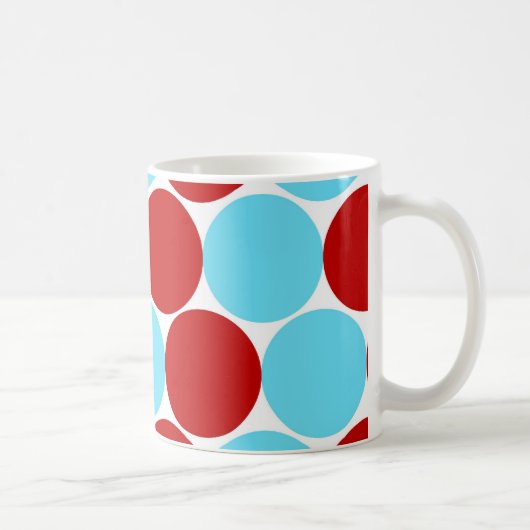 Blauwgroen Turquoise Red Big Polka Dots Pattern-ca Koffiemok (Rechts)