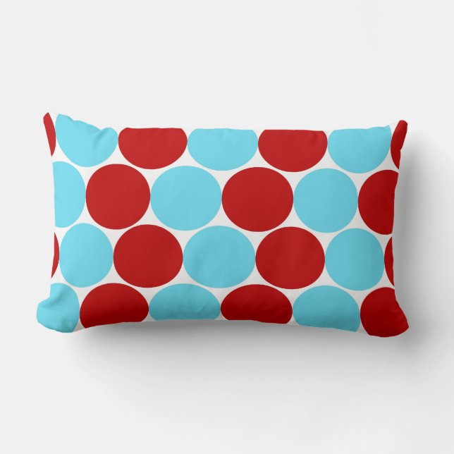 Blauwgroen Turquoise Red Big Polka Dots Pattern-ca Kussen (Voorkant)