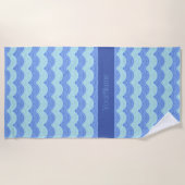 Blauwgroen Turquoise Royal Blue Scalloped Waves Strandlaken (Voorkant)