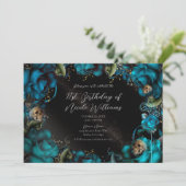 Blauwgroen Turquoise Rozen Skulls Gothic Birthday Kaart (Staand voorkant)