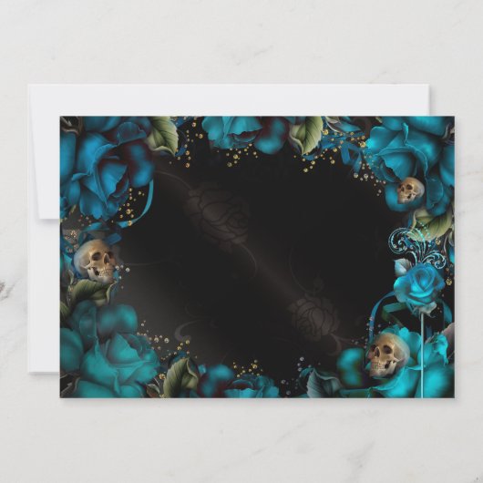 Blauwgroen Turquoise Rozen Skulls Gothic Birthday  Kaart (Achterkant)
