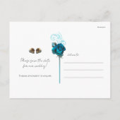 Blauwgroen Turquoise Rozen Skulls Gothic Save the Aankondigingskaart (Achterkant)
