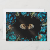 Blauwgroen Turquoise Rozen Skulls Gothic Verloving Kaart (Achterkant)