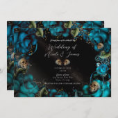 Blauwgroen Turquoise Rozen Skulls gothic Wedding Kaart (Voorkant / Achterkant)