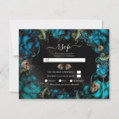 Blauwgroen Turquoise Rozen Skulls Gothic Wedding R Kaart (Voorkant)