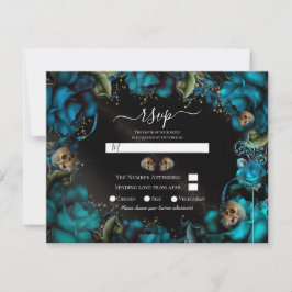Blauwgroen Turquoise Rozen Skulls Gothic Wedding R Kaart