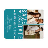 Blauwgroen Turquoise Save the Date 2 Foto Bruiloft Magneet (Horizontaal)