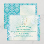 Blauwgroen Turquoise Seahorse Bruiloft Save the Da Aankondigingskaart (Voorkant / Achterkant)