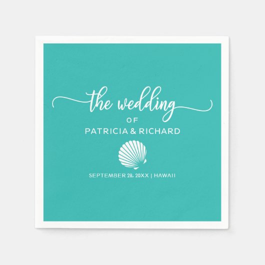 Blauwgroen Turquoise Seashell Beach Bestemming Bru Servet (Voorkant)