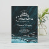 Blauwgroen Turquoise Silver Quinceanera Agaat Marm Kaart (Staand voorkant)