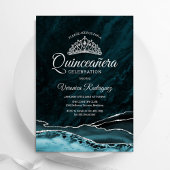 Blauwgroen Turquoise Silver Quinceanera Agaat Marm Kaart