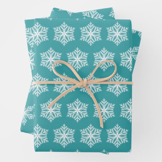 Blauwgroen Turquoise Snowflakes feestelijke kerst Inpakpapier Vel (In situ)