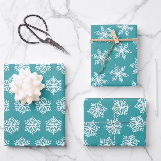 Blauwgroen Turquoise Snowflakes feestelijke kerst Inpakpapier Vel (Voorkant)
