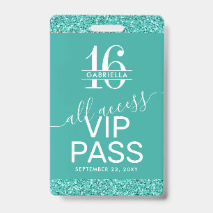 Blauwgroen Turquoise Sweet 16 Invitation VIP Pass  Badge