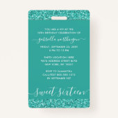 Blauwgroen Turquoise Sweet 16 Invitation VIP Pass  Badge (Achterkant)